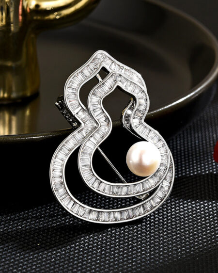 Elegant Double Gourd Pearl Brooch - Corsage Accessory Gift