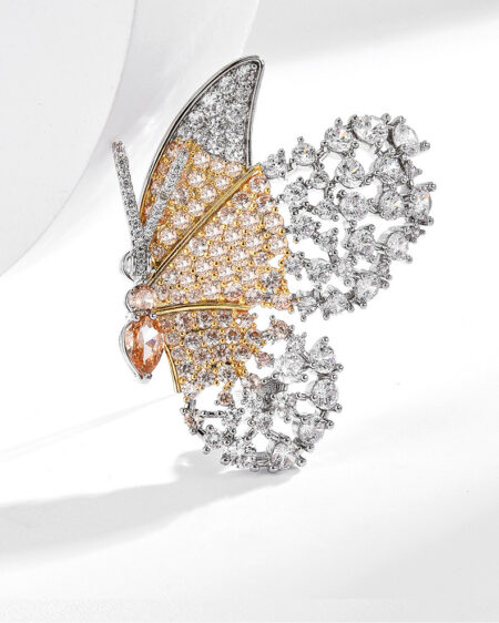 Enchanting Dual-Tone Zirconia Butterfly Brooch - Elegant Floral Pin