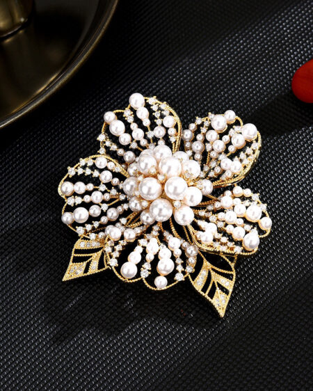 French Pearl-Inlaid Flower Brooch