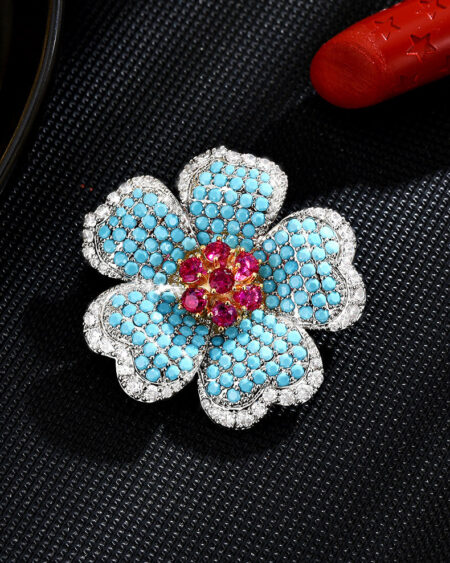 Turquoise Flower Brooch Corsage Dress Pin