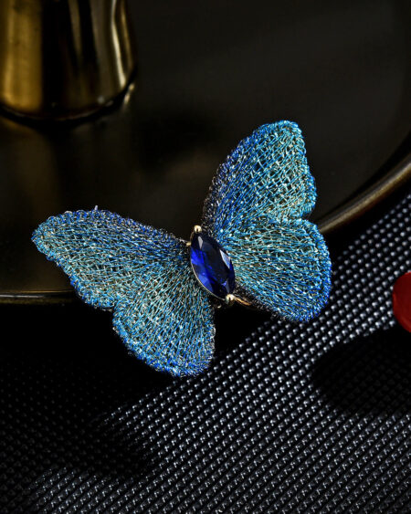 Dreamy Blue Embroidered Butterfly Brooch
