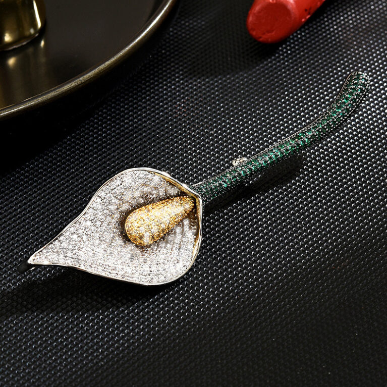 Elegant Calla Lily Brooch Colored Diamond Brooch Corsage and Dress Pin