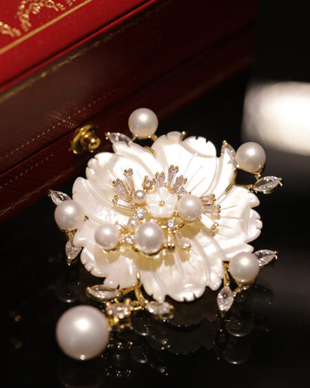 Plum Blossom Mother-of-Pearl and Camellia Brooch