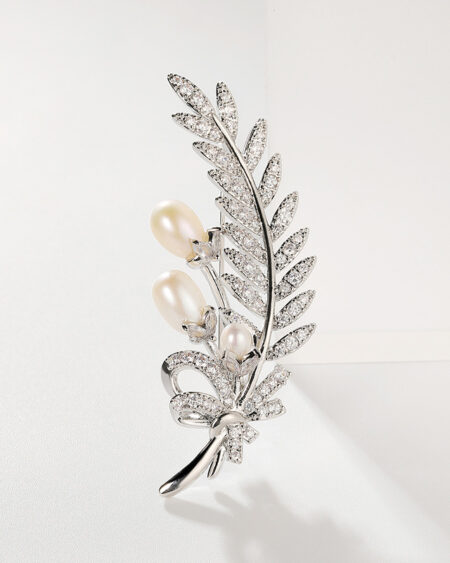 Wheat Ear Brooch Zircon and Natural Pearl Leaf Corsage Brooch<span> - </span>Golden-white shell beads
