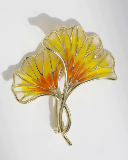 Enamel Gradient Green Ginkgo Leaf Brooch and Corsage Pin