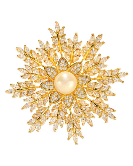 Zircon Snowflake Brooch with Pearls