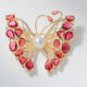 Natural Freshwater Pearl and Red Crystal Butterfly Brooch and Corsage Pin