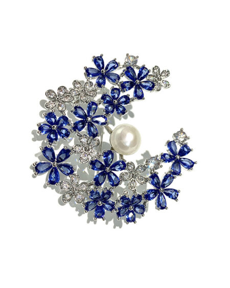 Zircon snowflake brooch natural pearl flower wreath corsage pin