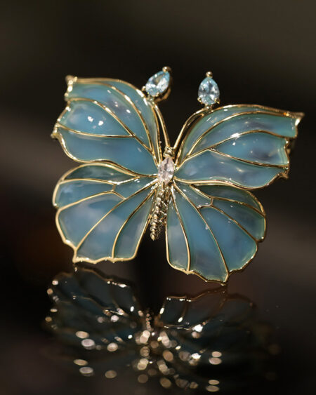 Blue ocean butterfly brooch crystal enamel flower brooch pin