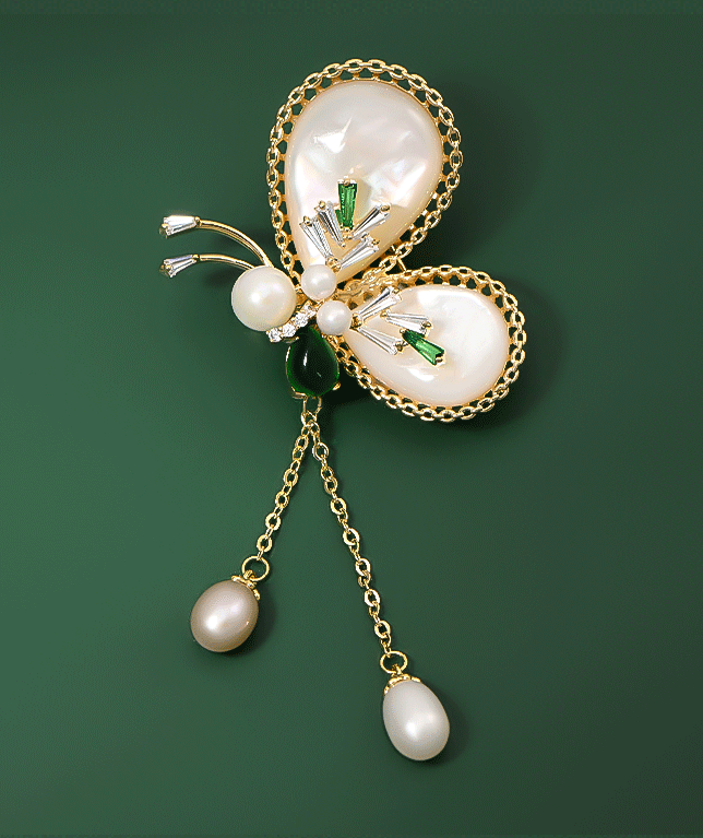 Butterfly Tassel Brooch with Natural Pearls Gift Accessory