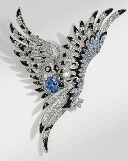 Micro-Inlaid Zircon Owl Brooch