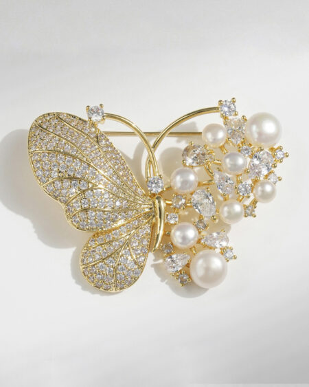 Natural Freshwater Pearl Butterfly Brooch with Zircon Insect Corsage Pin