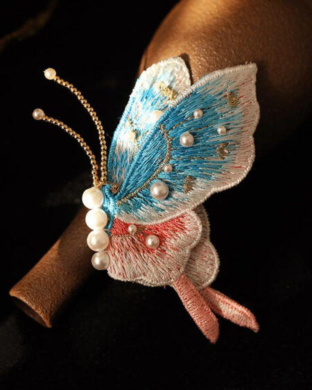 Embroidered butterfly brooch pearl brooch accessory gift