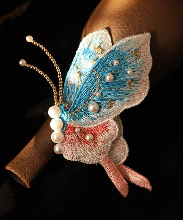 Embroidered butterfly brooch pearl brooch accessory gift