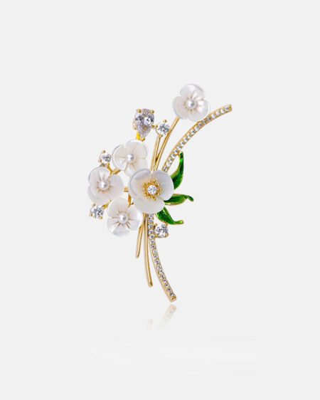 Floral brooch with mother-of-pearl and zirconia a perfect accessory for evening gowns