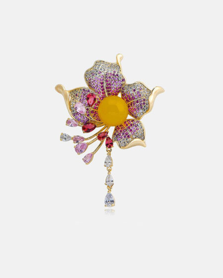Elegant Orchid Brooch with Zircon Dress Accessory