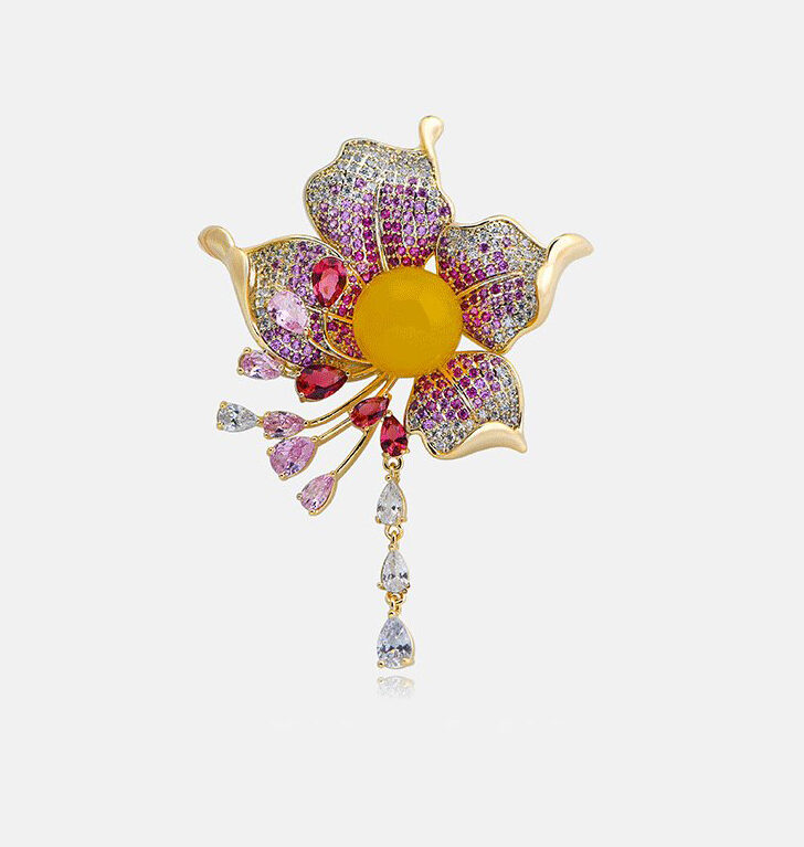 Elegant Orchid Brooch with Zircon Dress Accessory