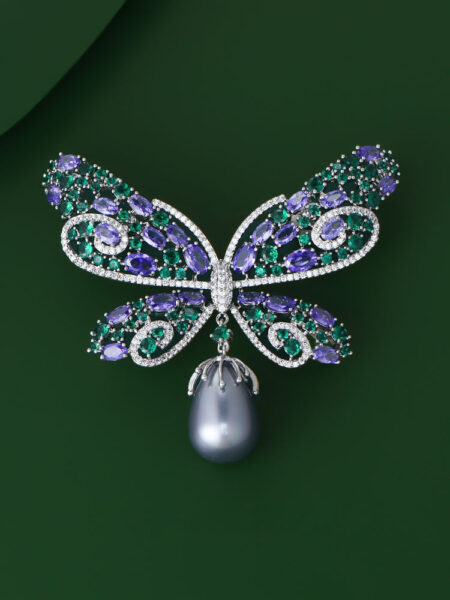 Butterfly Brooch with Freshwater Pearl and Zircon Dress Accessory