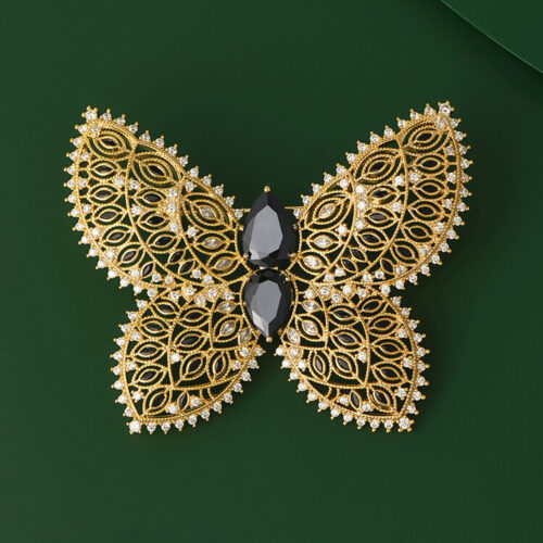 Butterfly brooch zircon obsidian French brooch dress accessory