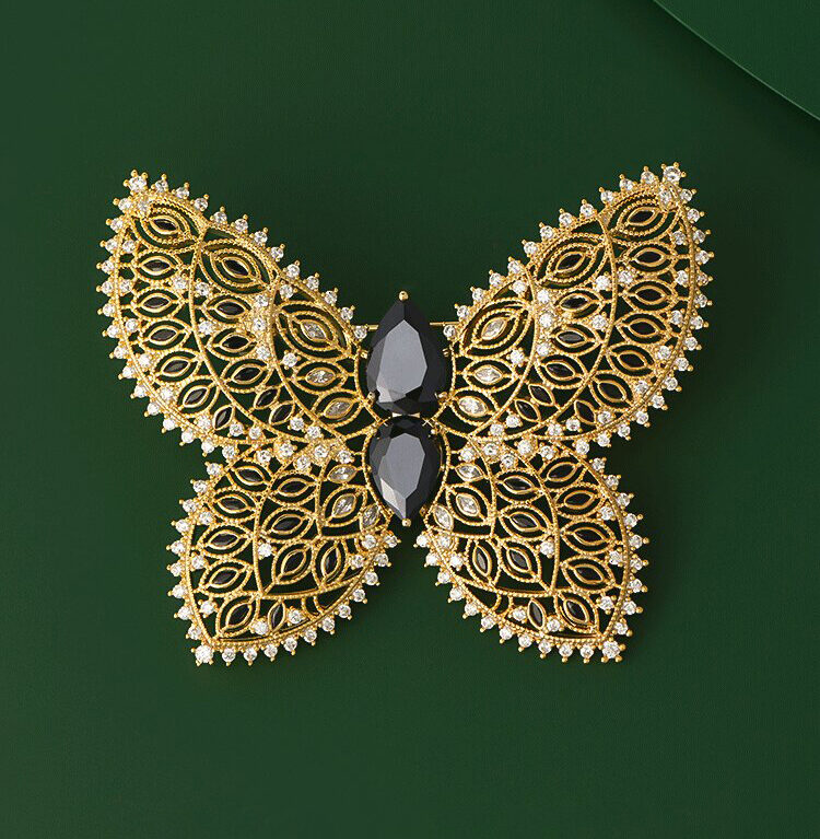 Butterfly brooch zircon obsidian French brooch dress accessory