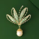 Green Leaf French Tassel Brooch with Zircon and Mother-of-Pearl Dress Accessory