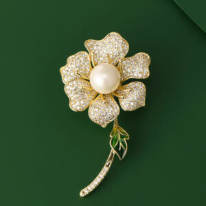 Floral Brooch with Freshwater Pearl and Zircon Dress Pin