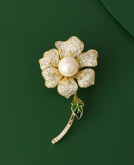 Floral Brooch with Freshwater Pearl and Zircon Dress Pin
