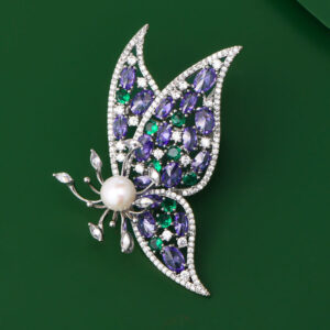 Butterfly Brooch with Zircon and Mother-of-Pearl Dress Accessory
