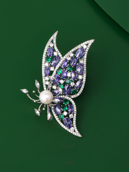 Butterfly Brooch with Zircon and Mother-of-Pearl Dress Accessory
