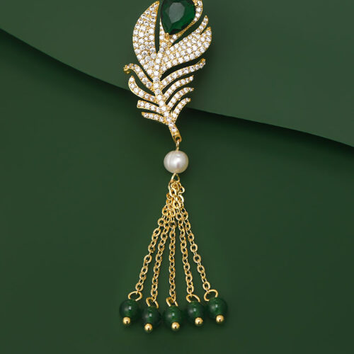 Feather Tassel Brooch Emerald Crystal and Zircon Dress Pin
