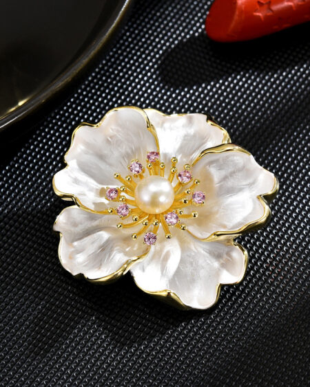Exquisite freshwater pearl peony flower brooch corsage pin