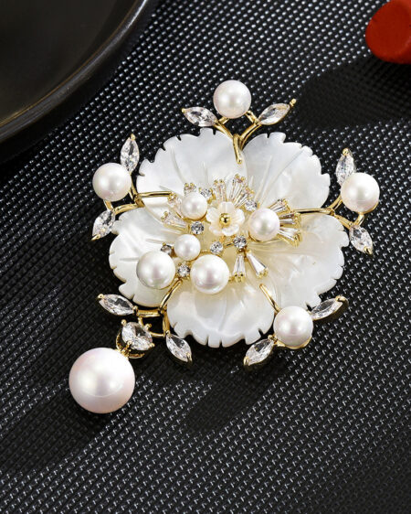 Mother-of-Pearl Camellia Bead Brooch