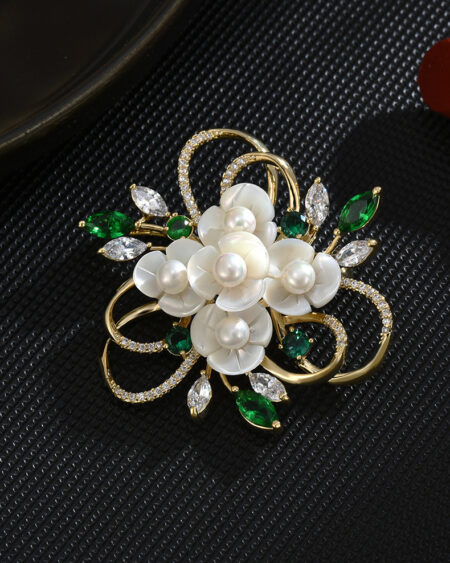Natural Mother-of-Pearl Flower and Leaf Brooch
