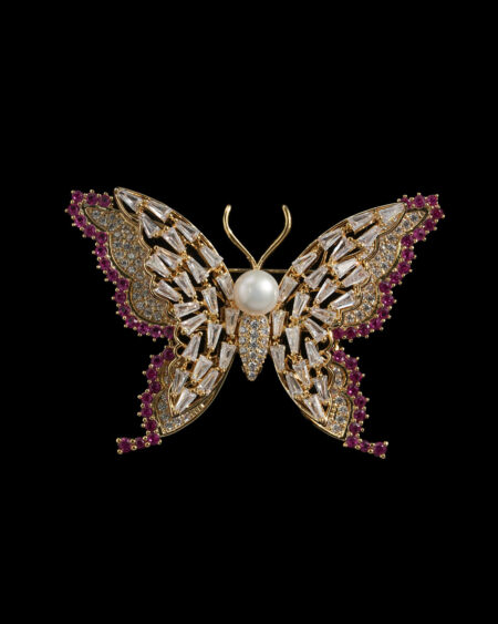 Natural Pearl Butterfly Brooch with Zircon Insect Corsage Pin