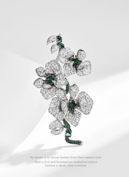 Elegant Butterfly Orchid Brooch with Diamonds Dress Corsage Floral Pin
