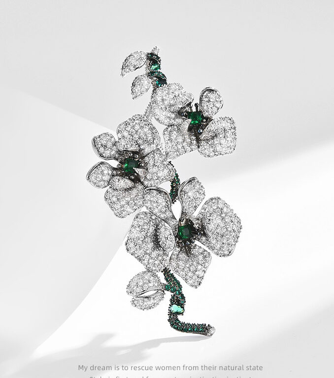 Elegant Butterfly Orchid Brooch with Diamonds Dress Corsage Floral Pin