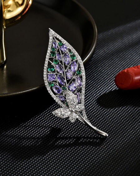 Purple Butterfly Leaf Brooch Corsage and Dress Pin