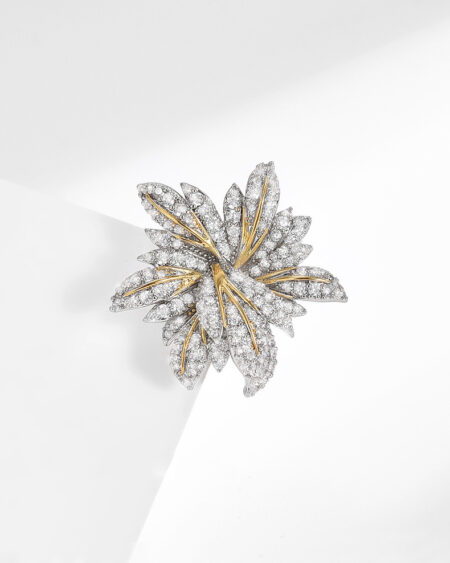 Diamond-encrusted floral brooch with magnetic clasp and corsage clasp