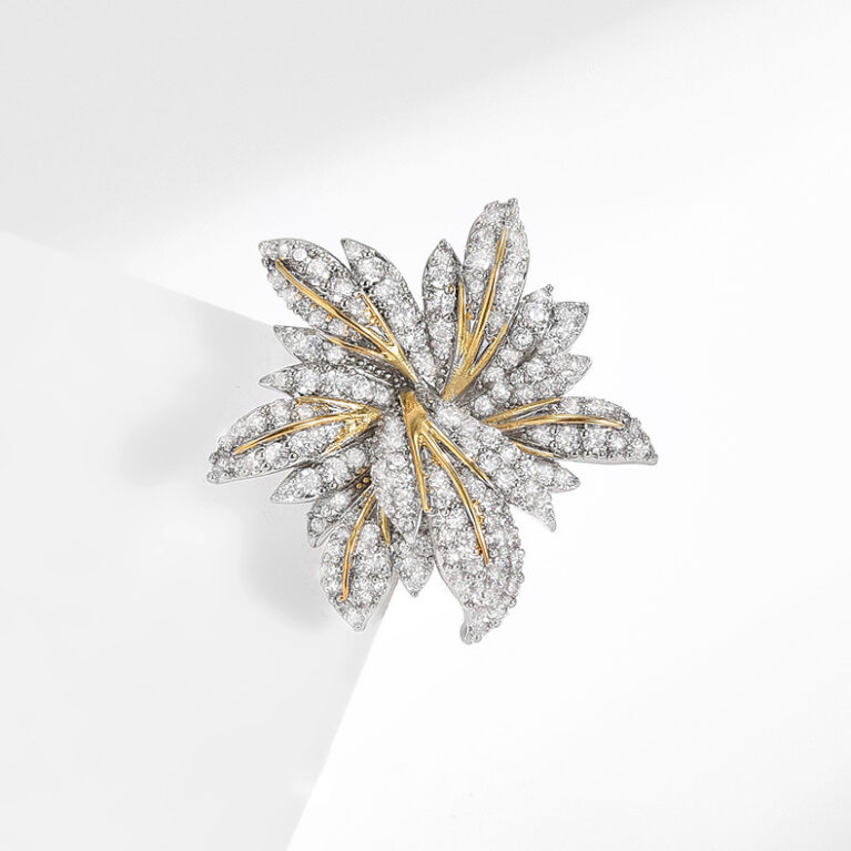 Diamond-encrusted floral brooch with magnetic clasp and corsage clasp