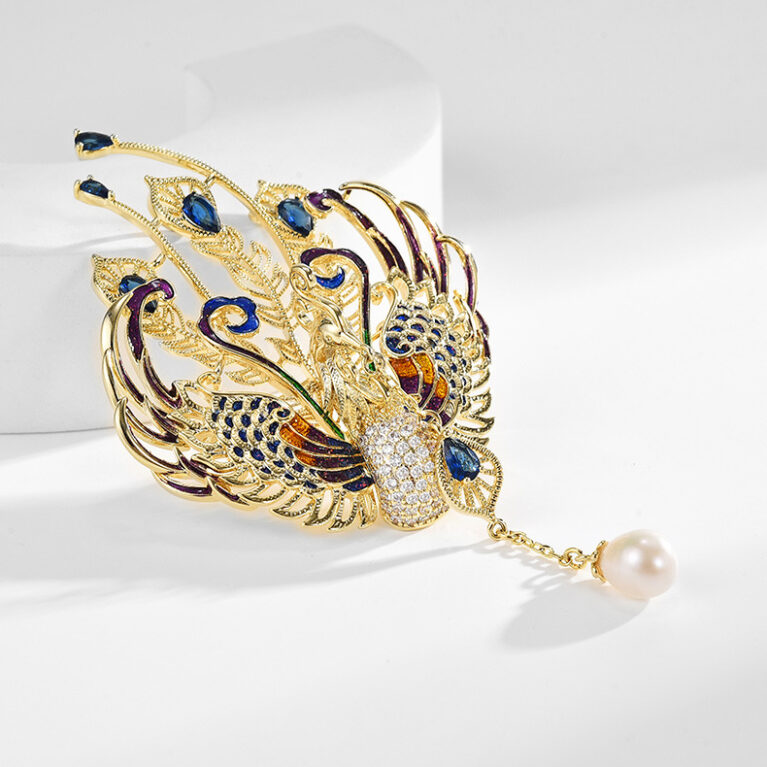 Colorful Phoenix Pearl Brooch and Corsage